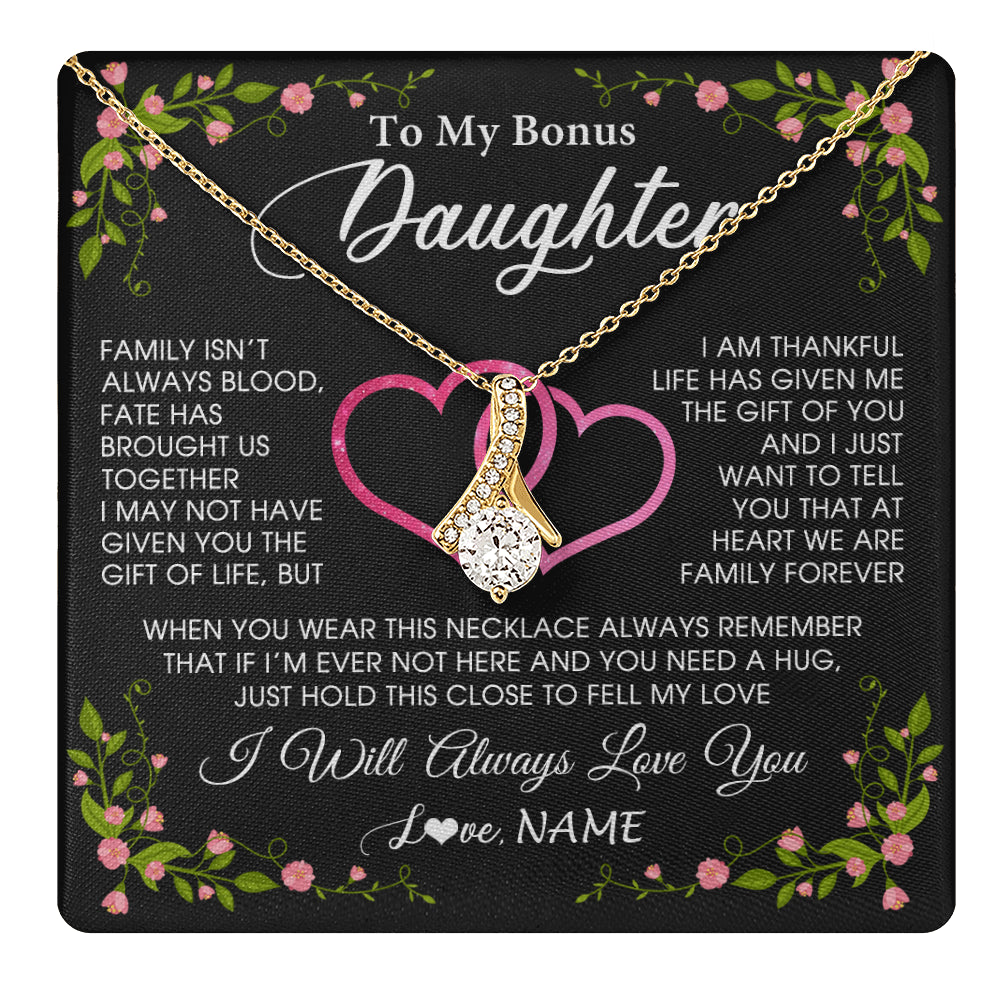 Alluring Beauty Necklace 18K Yellow Gold Finish | 1 | Personalized To My Bonus Daughter Necklace From Stepdad Stepmom Family Unbiological Step Daughter Birthday Gifts Christmas Customized Gift Box Message Card | teecentury