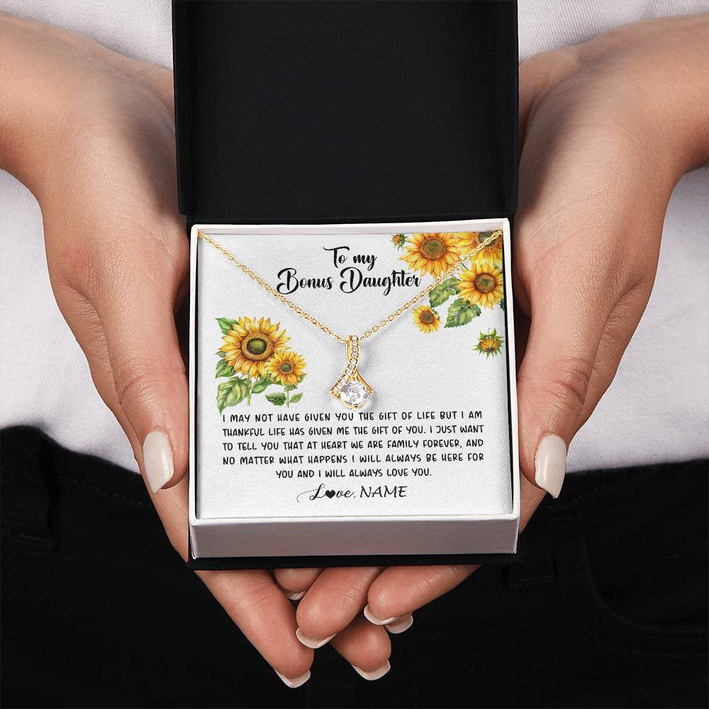 Alluring Beauty Necklace 18K Yellow Gold Finish | 2 | Personalized To My Bonus Daughter Necklace From Stepdad Stepmom Sunflower Unbiological Daughter Stepdaughter On Her Birthday Gifts Christmas Message Card | teecentury