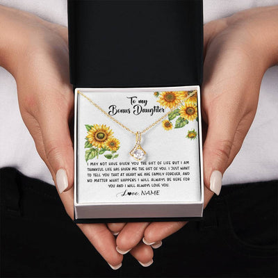Alluring Beauty Necklace 18K Yellow Gold Finish | 2 | Personalized To My Bonus Daughter Necklace From Stepdad Stepmom Sunflower Unbiological Daughter Stepdaughter On Her Birthday Gifts Christmas Message Card | teecentury