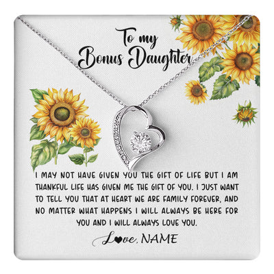 Forever Love Necklace 14K White Gold Finish | 1 | Personalized To My Bonus Daughter Necklace From Stepdad Stepmom Sunflower Unbiological Daughter Stepdaughter On Her Birthday Gifts Christmas Message Card | teecentury