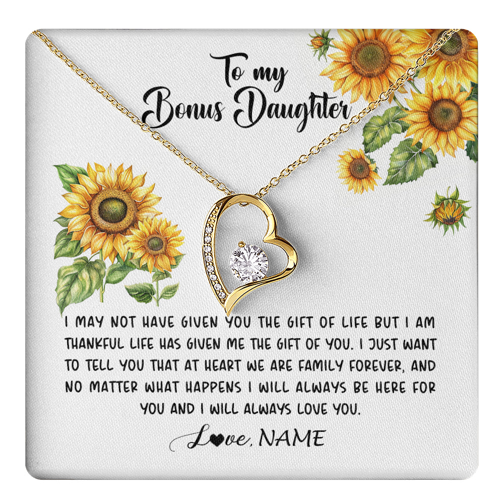 Forever Love Necklace 18K Yellow Gold Finish | 1 | Personalized To My Bonus Daughter Necklace From Stepdad Stepmom Sunflower Unbiological Daughter Stepdaughter On Her Birthday Gifts Christmas Message Card | teecentury