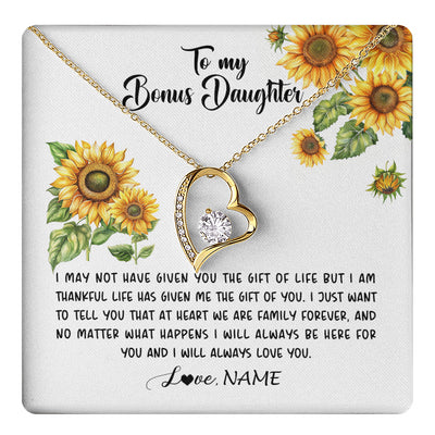 Forever Love Necklace 18K Yellow Gold Finish | 1 | Personalized To My Bonus Daughter Necklace From Stepdad Stepmom Sunflower Unbiological Daughter Stepdaughter On Her Birthday Gifts Christmas Message Card | teecentury