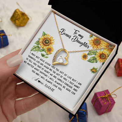 Forever Love Necklace 18K Yellow Gold Finish | 2 | Personalized To My Bonus Daughter Necklace From Stepdad Stepmom Sunflower Unbiological Daughter Stepdaughter On Her Birthday Gifts Christmas Message Card | teecentury