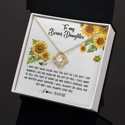 Love Knot Necklace 18K Yellow Gold Finish | 2 | Personalized To My Bonus Daughter Necklace From Stepdad Stepmom Sunflower Unbiological Daughter Stepdaughter On Her Birthday Gifts Christmas Message Card | teecentury