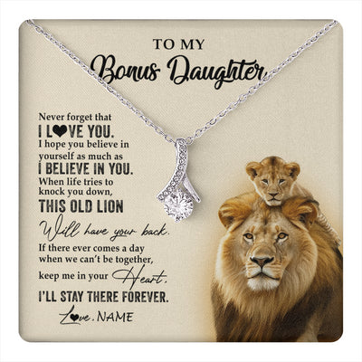 Alluring Beauty Necklace 14K White Gold Finish | 1 | Personalized To My Bonus Daughter Necklace From Stepdad This Old Lion Never Forget I Love You Stepdaughter Birthday Christmas Customized Gift Box Message Card | teecentury