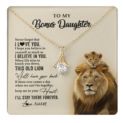 Alluring Beauty Necklace 18K Yellow Gold Finish | 1 | Personalized To My Bonus Daughter Necklace From Stepdad This Old Lion Never Forget I Love You Stepdaughter Birthday Christmas Customized Gift Box Message Card | teecentury