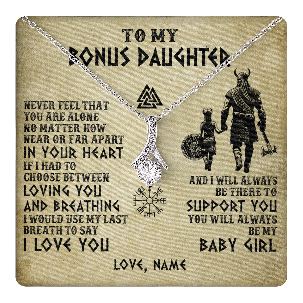 Alluring Beauty Necklace 14K White Gold Finish | 1 | Personalized To My Bonus Daughter Necklace From Stepdad Viking Never Feel That You Are Alone Viking Stepdaughter Christmas Customized Gift Box Message Card | teecentury