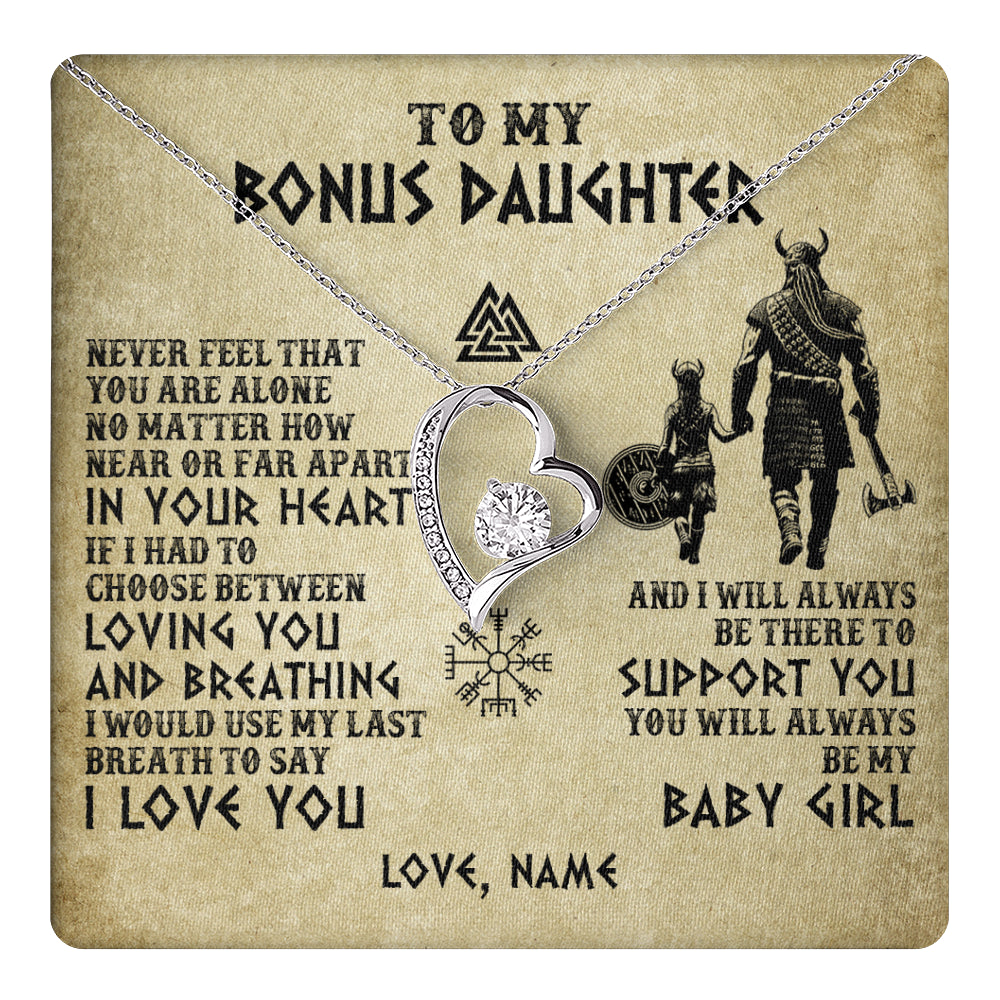 Forever Love Necklace 14K White Gold Finish | 1 | Personalized To My Bonus Daughter Necklace From Stepdad Viking Never Feel That You Are Alone Viking Stepdaughter Christmas Customized Gift Box Message Card | teecentury
