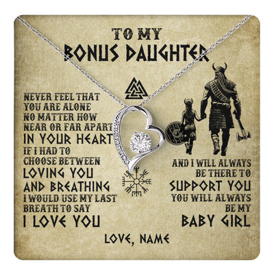 Forever Love Necklace 14K White Gold Finish | 1 | Personalized To My Bonus Daughter Necklace From Stepdad Viking Never Feel That You Are Alone Viking Stepdaughter Christmas Customized Gift Box Message Card | teecentury