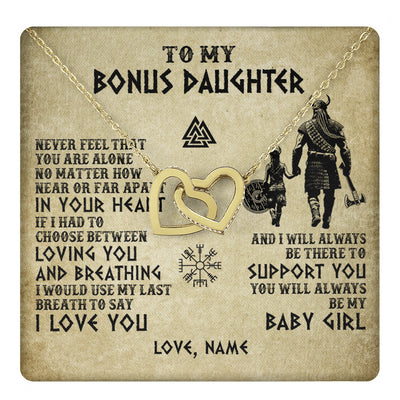 Interlocking Hearts Necklace 18K Yellow Gold Finish | 1 | Personalized To My Bonus Daughter Necklace From Stepdad Viking Never Feel That You Are Alone Viking Stepdaughter Christmas Customized Gift Box Message Card | teecentury