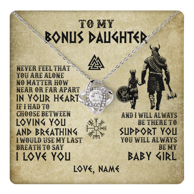 Love Knot Necklace 14K White Gold Finish | 1 | Personalized To My Bonus Daughter Necklace From Stepdad Viking Never Feel That You Are Alone Viking Stepdaughter Christmas Customized Gift Box Message Card | teecentury