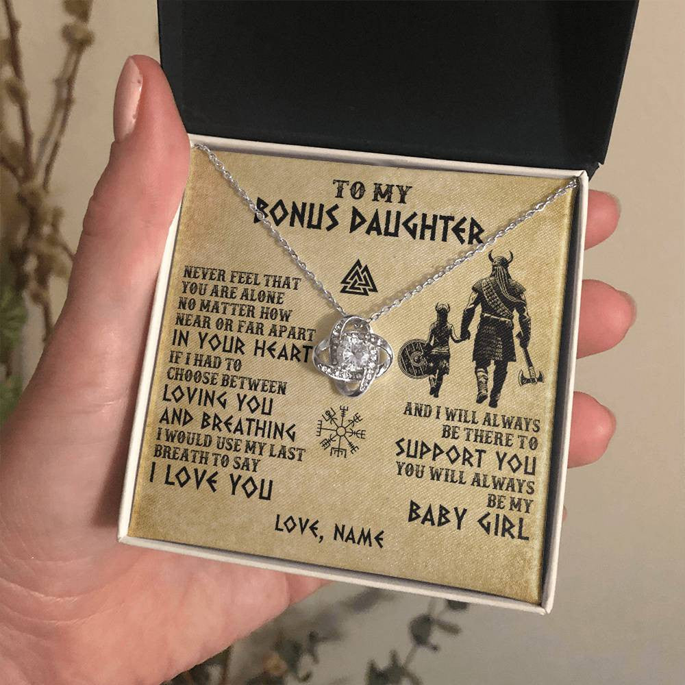 Love Knot Necklace 14K White Gold Finish | 2 | Personalized To My Bonus Daughter Necklace From Stepdad Viking Never Feel That You Are Alone Viking Stepdaughter Christmas Customized Gift Box Message Card | teecentury