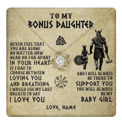 Love Knot Necklace 18K Yellow Gold Finish | 1 | Personalized To My Bonus Daughter Necklace From Stepdad Viking Never Feel That You Are Alone Viking Stepdaughter Christmas Customized Gift Box Message Card | teecentury