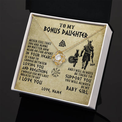 Love Knot Necklace 18K Yellow Gold Finish | 2 | Personalized To My Bonus Daughter Necklace From Stepdad Viking Never Feel That You Are Alone Viking Stepdaughter Christmas Customized Gift Box Message Card | teecentury