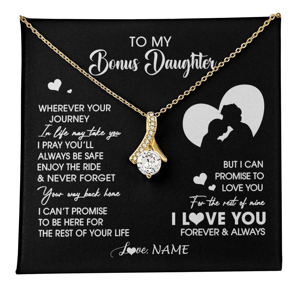 Alluring Beauty Necklace 18K Yellow Gold Finish | 1 | Personalized To My Bonus Daughter Necklace From Stepdad Wherever Your Journey Stepdaughter Birthday Gifts Graduation Christmas Customized Gift Box Message Card | teecentury