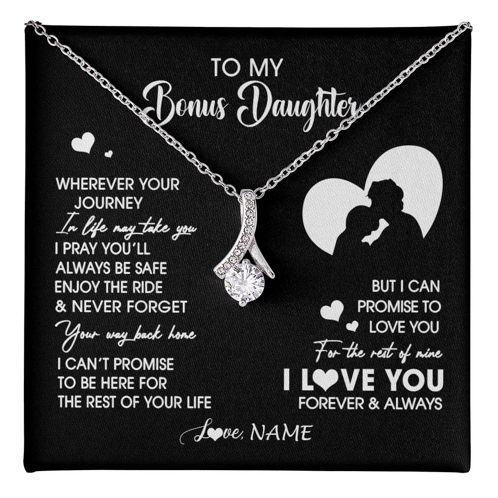 Alluring Beauty Necklace 14K White Gold Finish | 1 | Personalized To My Bonus Daughter Necklace From Stepdad Wherever Your Journey Stepdaughter Birthday Gifts Graduation Christmas Customized Gift Box Message Card | teecentury