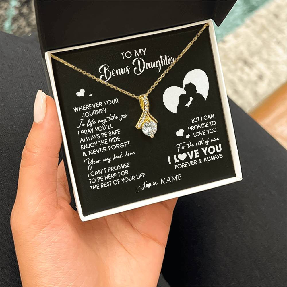 Alluring Beauty Necklace 18K Yellow Gold Finish | 2 | Personalized To My Bonus Daughter Necklace From Stepdad Wherever Your Journey Stepdaughter Birthday Gifts Graduation Christmas Customized Gift Box Message Card | teecentury