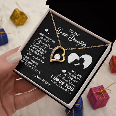 Forever Love Necklace 18K Yellow Gold Finish | 2 | Personalized To My Bonus Daughter Necklace From Stepdad Wherever Your Journey Stepdaughter Birthday Gifts Graduation Christmas Customized Gift Box Message Card | teecentury