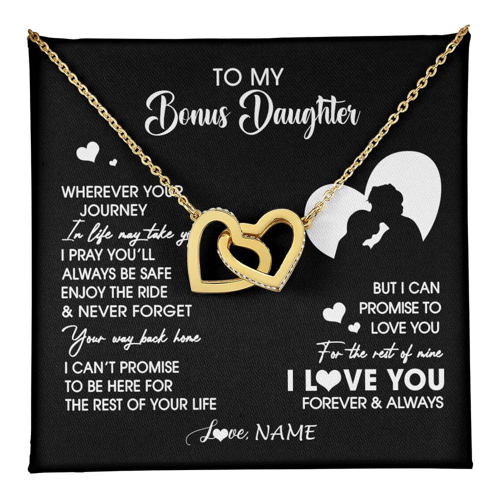 Interlocking Hearts Necklace 18K Yellow Gold Finish | 1 | Personalized To My Bonus Daughter Necklace From Stepdad Wherever Your Journey Stepdaughter Birthday Gifts Graduation Christmas Customized Gift Box Message Card | teecentury