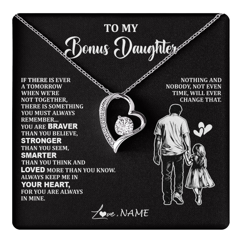 Forever Love Necklace 14K White Gold Finish | 1 | Personalized To My Bonus Daughter Necklace From Stepdad You Are Always In Mine Beautiful Stepddaughter Birthday Graduation Christmas With Gift Box Message Card | teecentury