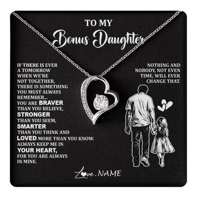 Forever Love Necklace 14K White Gold Finish | 1 | Personalized To My Bonus Daughter Necklace From Stepdad You Are Always In Mine Beautiful Stepddaughter Birthday Graduation Christmas With Gift Box Message Card | teecentury