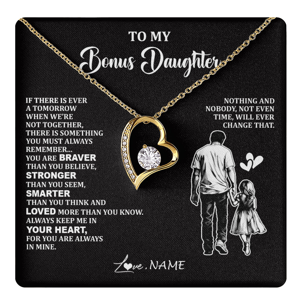 Forever Love Necklace 18K Yellow Gold Finish | 1 | Personalized To My Bonus Daughter Necklace From Stepdad You Are Always In Mine Beautiful Stepddaughter Birthday Graduation Christmas With Gift Box Message Card | teecentury