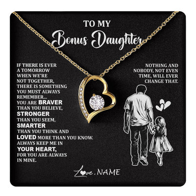 Forever Love Necklace 18K Yellow Gold Finish | 1 | Personalized To My Bonus Daughter Necklace From Stepdad You Are Always In Mine Beautiful Stepddaughter Birthday Graduation Christmas With Gift Box Message Card | teecentury
