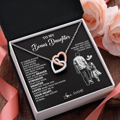Interlocking Hearts Necklace Stainless Steel & Rose Gold Finish | 2 | Personalized To My Bonus Daughter Necklace From Stepdad You Are Always In Mine Beautiful Stepddaughter Birthday Graduation Christmas With Gift Box Message Card | teecentury