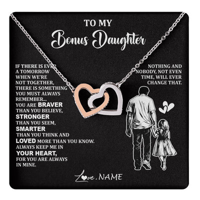 Interlocking Hearts Necklace Stainless Steel & Rose Gold Finish | 1 | Personalized To My Bonus Daughter Necklace From Stepdad You Are Always In Mine Beautiful Stepddaughter Birthday Graduation Christmas With Gift Box Message Card | teecentury