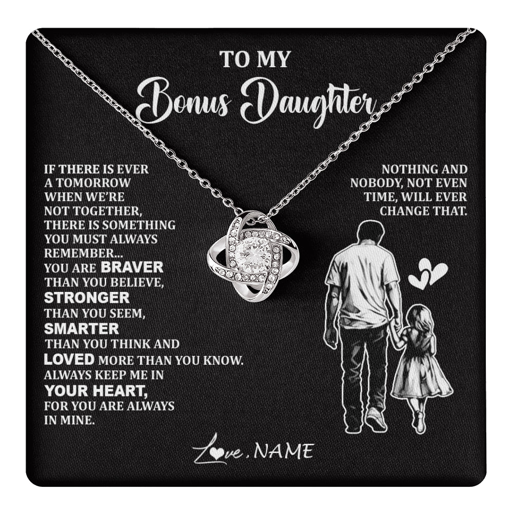 Love Knot Necklace 14K White Gold Finish | 1 | Personalized To My Bonus Daughter Necklace From Stepdad You Are Always In Mine Beautiful Stepddaughter Birthday Graduation Christmas With Gift Box Message Card | teecentury