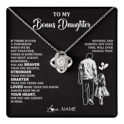 Love Knot Necklace 14K White Gold Finish | 1 | Personalized To My Bonus Daughter Necklace From Stepdad You Are Always In Mine Beautiful Stepddaughter Birthday Graduation Christmas With Gift Box Message Card | teecentury