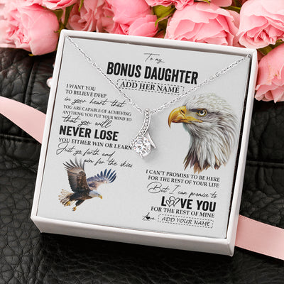 Alluring Beauty Necklace 14K White Gold Finish | 2 | Personalized To My Bonus Daughter Necklace From Stepdad You Will Never Lose Eagle Stepdaughter Birthday Gifts Graduation Christmas Gift Box Message Card | teecentury