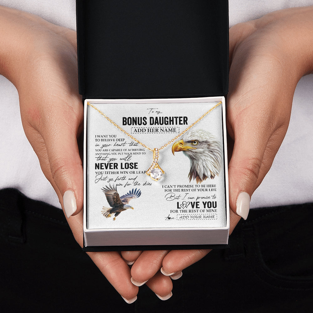 Alluring Beauty Necklace 18K Yellow Gold Finish | 2 | Personalized To My Bonus Daughter Necklace From Stepdad You Will Never Lose Eagle Stepdaughter Birthday Gifts Graduation Christmas Gift Box Message Card | teecentury