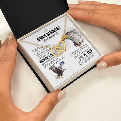 Interlocking Hearts Necklace 18K Yellow Gold Finish | 2 | Personalized To My Bonus Daughter Necklace From Stepdad You Will Never Lose Eagle Stepdaughter Birthday Gifts Graduation Christmas Gift Box Message Card | teecentury