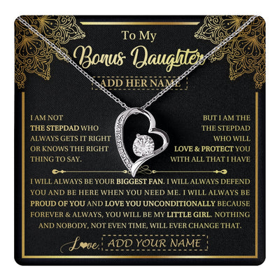 Forever Love Necklace 14K White Gold Finish | 1 | Personalized To My Bonus Daughter Necklace From Stepdad Your Biggest Fan Birthday Gifts For Stepdaughter Gifts Christmas Jewelry Custom Gift Box Message Card | teecentury.myshopify