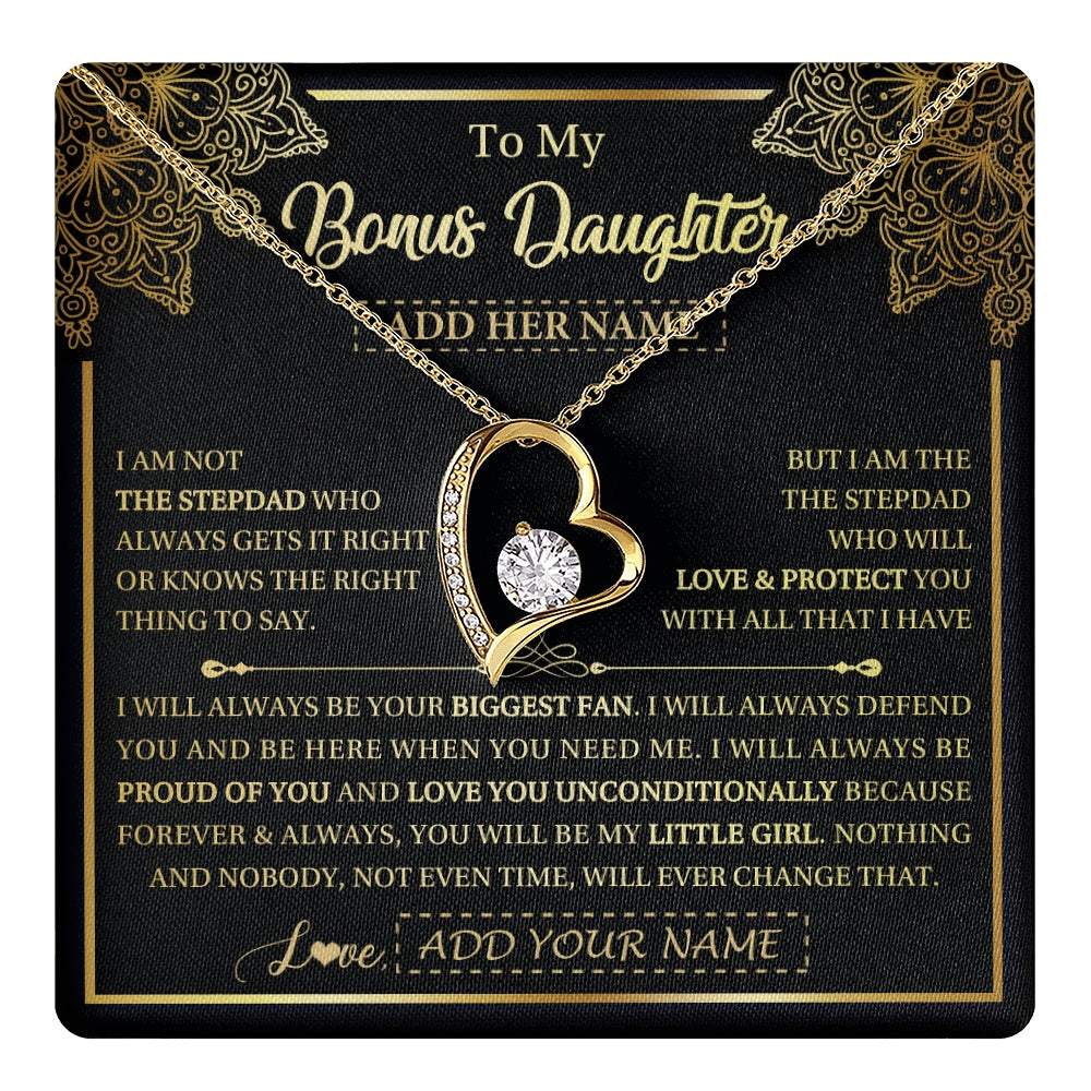 Forever Love Necklace 18K Yellow Gold Finish | 1 | Personalized To My Bonus Daughter Necklace From Stepdad Your Biggest Fan Birthday Gifts For Stepdaughter Gifts Christmas Jewelry Custom Gift Box Message Card | teecentury.myshopify