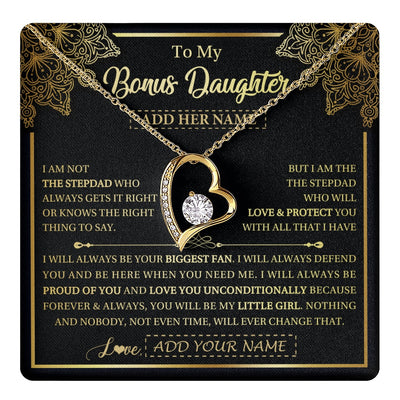 Forever Love Necklace 18K Yellow Gold Finish | 1 | Personalized To My Bonus Daughter Necklace From Stepdad Your Biggest Fan Birthday Gifts For Stepdaughter Gifts Christmas Jewelry Custom Gift Box Message Card | teecentury.myshopify