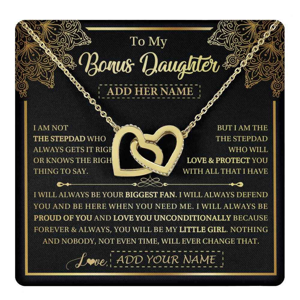 Interlocking Hearts Necklace 18K Yellow Gold Finish | 1 | Personalized To My Bonus Daughter Necklace From Stepdad Your Biggest Fan Birthday Gifts For Stepdaughter Gifts Christmas Jewelry Custom Gift Box Message Card | teecentury.myshopify
