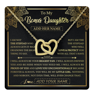 Interlocking Hearts Necklace 18K Yellow Gold Finish | 1 | Personalized To My Bonus Daughter Necklace From Stepdad Your Biggest Fan Birthday Gifts For Stepdaughter Gifts Christmas Jewelry Custom Gift Box Message Card | teecentury.myshopify