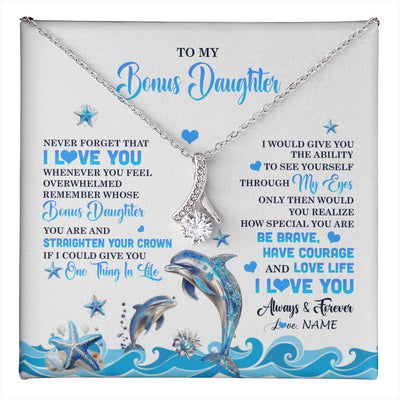 Alluring Beauty Necklace 14K White Gold Finish | 1 | Personalized To My Bonus Daughter Necklace From Stepdmom Dophin Never Forget I Love You Stepddaughter Birthday Gifts Christmas Customized Gift Box Message Card | teecentury