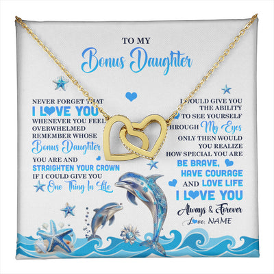 Interlocking Hearts Necklace 18K Yellow Gold Finish | 1 | Personalized To My Bonus Daughter Necklace From Stepdmom Dophin Never Forget I Love You Stepddaughter Birthday Gifts Christmas Customized Gift Box Message Card | teecentury
