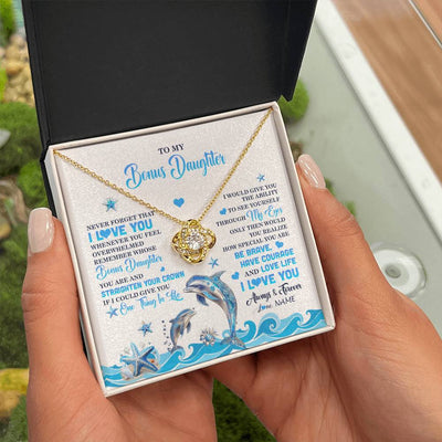 Love Knot Necklace 18K Yellow Gold Finish | 2 | Personalized To My Bonus Daughter Necklace From Stepdmom Dophin Never Forget I Love You Stepddaughter Birthday Gifts Christmas Customized Gift Box Message Card | teecentury