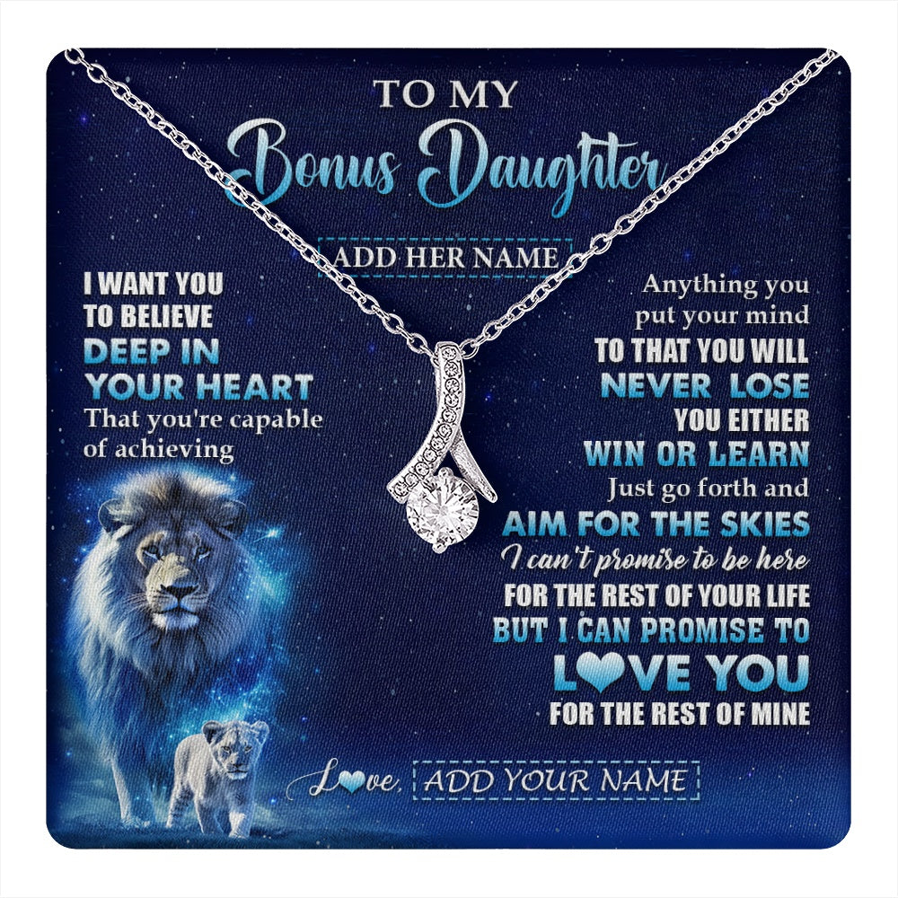 Alluring Beauty Necklace 14K White Gold Finish | 1 | Personalized To My Bonus Daughter Necklace From Stepfather Believe Your Heart Stepdaughter Gift Birthday Graduation Christmas Customized Gift Box Message Card | teecentury.myshopify