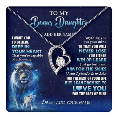 Forever Love Necklace 14K White Gold Finish | 1 | Personalized To My Bonus Daughter Necklace From Stepfather Believe Your Heart Stepdaughter Gift Birthday Graduation Christmas Customized Gift Box Message Card | teecentury.myshopify