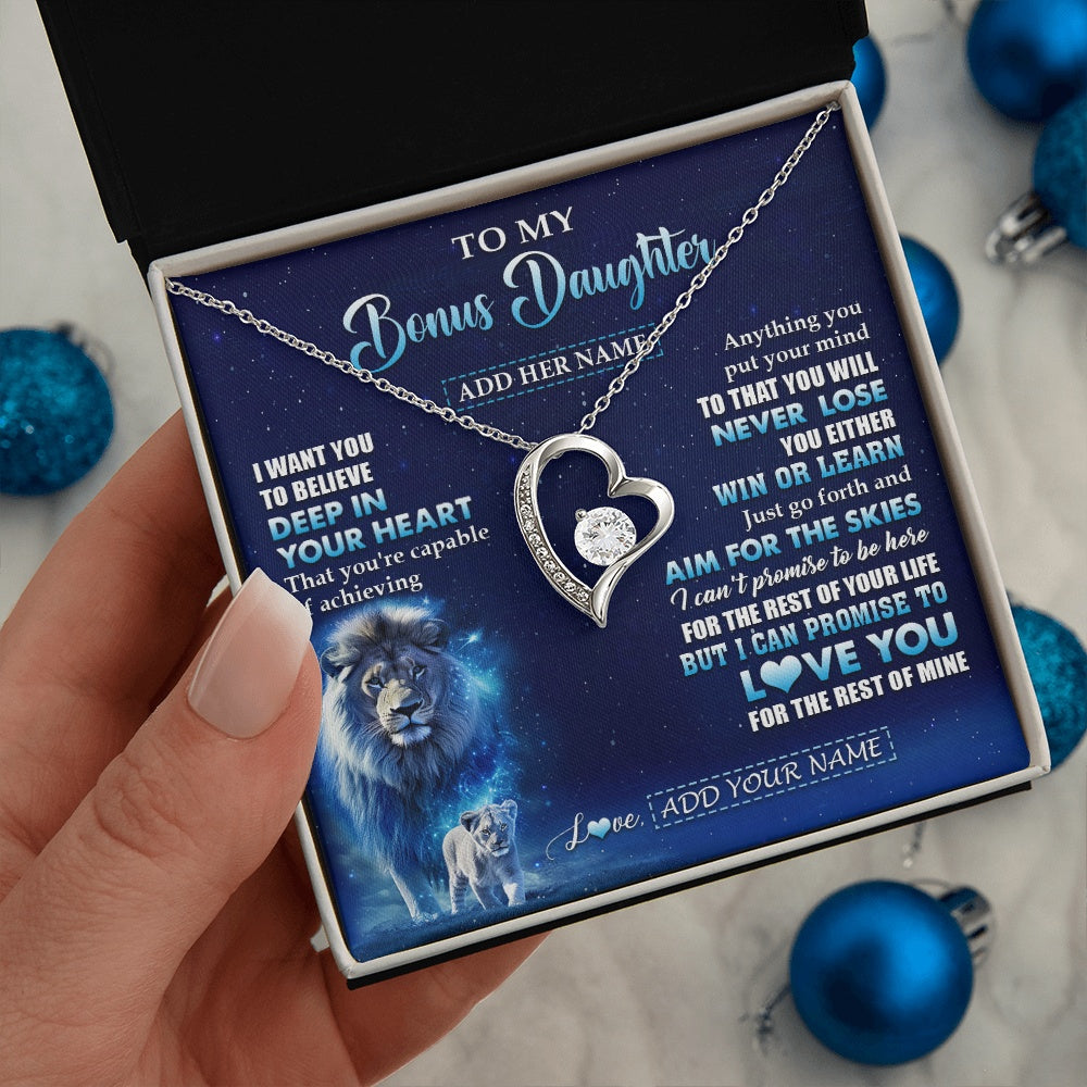 Forever Love Necklace 14K White Gold Finish | 2 | Personalized To My Bonus Daughter Necklace From Stepfather Believe Your Heart Stepdaughter Gift Birthday Graduation Christmas Customized Gift Box Message Card | teecentury.myshopify