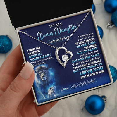 Forever Love Necklace 14K White Gold Finish | 2 | Personalized To My Bonus Daughter Necklace From Stepfather Believe Your Heart Stepdaughter Gift Birthday Graduation Christmas Customized Gift Box Message Card | teecentury.myshopify