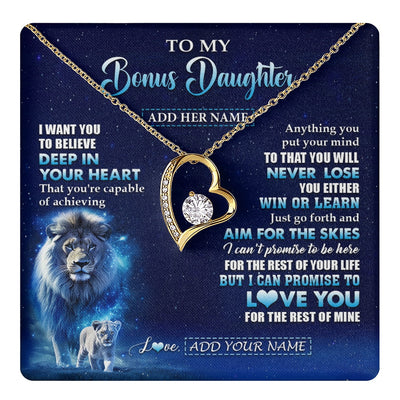 Forever Love Necklace 18K Yellow Gold Finish | 1 | Personalized To My Bonus Daughter Necklace From Stepfather Believe Your Heart Stepdaughter Gift Birthday Graduation Christmas Customized Gift Box Message Card | teecentury.myshopify