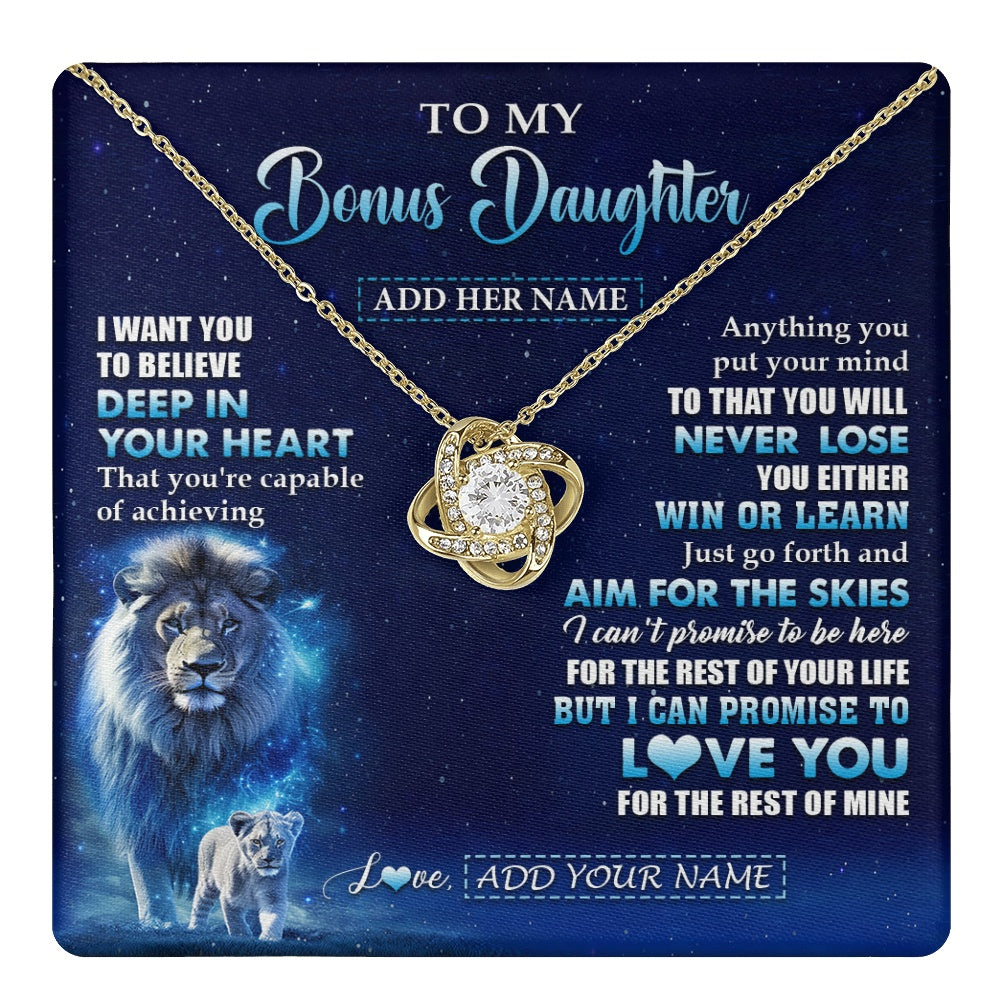 Love Knot Necklace 18K Yellow Gold Finish | 1 | Personalized To My Bonus Daughter Necklace From Stepfather Believe Your Heart Stepdaughter Gift Birthday Graduation Christmas Customized Gift Box Message Card | teecentury.myshopify