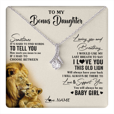 Alluring Beauty Necklace 14K White Gold Finish | 1 | Personalized To My Bonus Daughter Necklace From Stepfather I Love You This Old Lion Stepdaughter Birthday Christmas Customized Gift Box Message Card | teecentury