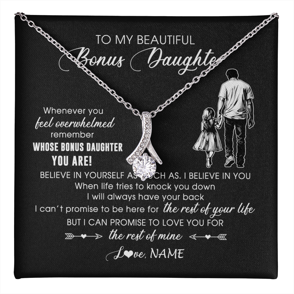 Alluring Beauty Necklace 14K White Gold Finish | 1 | Personalized To My Bonus Daughter Necklace From Stepfather Whenever You Feel Overwhelmed Stepdaughter Jewelry Birthday Christmas Customized Message Card | teecentury